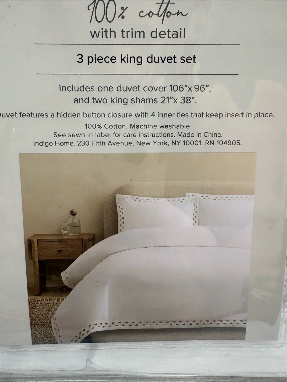 NEW Joie Home 3-piece King Duvet Set, white scalloped trim detail